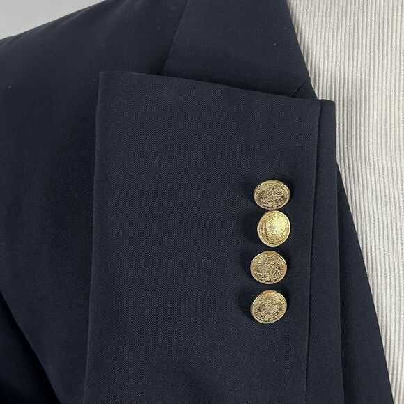 LL Bean 44R Blazer Navy Blue Gold Two Button Lined Vented Micro Polyester - Picture 4 of 7